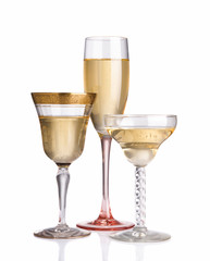 Three different champagne glasses