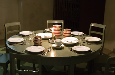 Round table served for a dinner