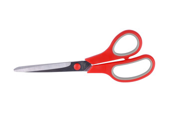 Scissors with red handles isolated on white