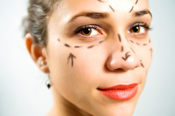 Face with lines for plastic surgery