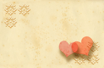 BIGLIETTO IN CARTA ANTICA DECORATA CON COPPIA DI CUORI