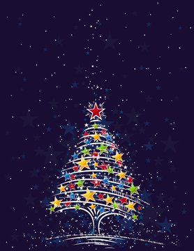christmas tree  on the blue background, vector illustration