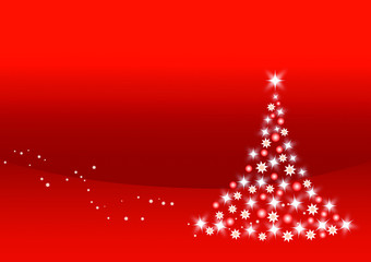 Christmas tree on red background with cpy - cat space