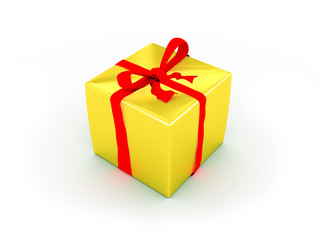 3d render of golden present box over white