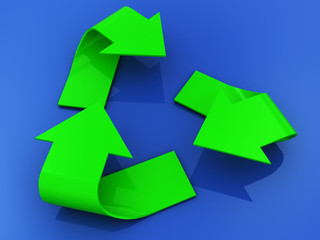 3d illustration of recycle sign blue background