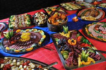 Catering fresh and teasty food at a party  on big table