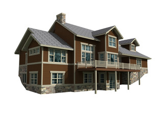 3d model of two level house isolated with work path included