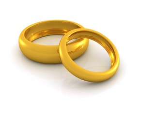two gold rings. 3D wedding