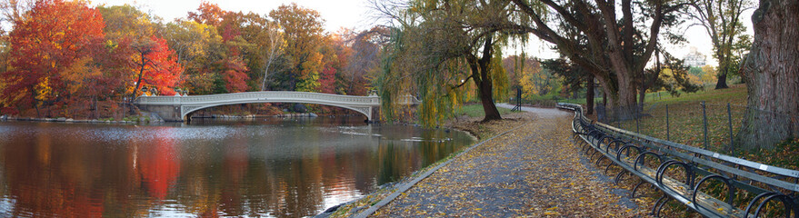 Panoramic of bow bridge in autumn