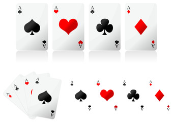 Playing cards over white background. Four aces poker hand.