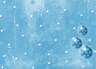 Winter background, christmas bulbs with snowflakes
