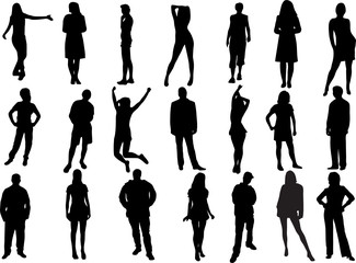 vector illustration set of various people standing and in action