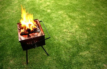 Barbecue fire on lawn
