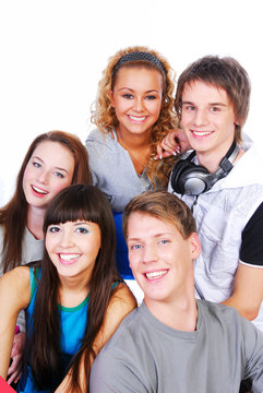 Group of beautiful young people isolated on a white background.