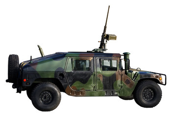 Army truck isolated on white. Clipping path included