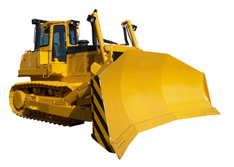 New yellow bulldozer isolated on white