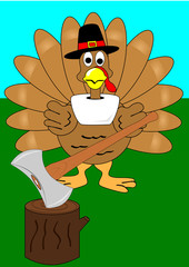 A Turkey with axe and stump vector