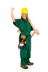 Young  female construction worker with green overall