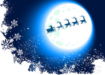 Obraz na płótnie Canvas Santa's sleigh crossing past the moon. Vector illustration.