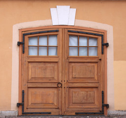 Old large wooden door . Saint-Petersburg, Russia