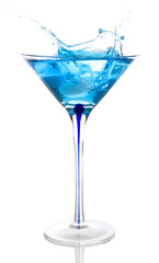 beautiful glass filled with blue water on white