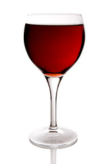 beautiful glass filled with red wine on white