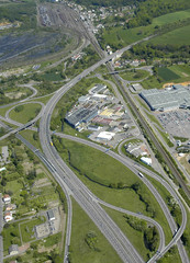 Aerial view of an interchange motorway / Highway in France