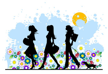 Summe, shopping girls, illustration