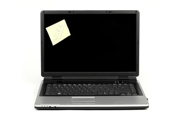 Post-it memo with word work on laptop lcd screen