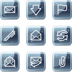 E-mail web icons, square blue mineral buttons series