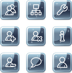 Users web icons, square blue mineral buttons series