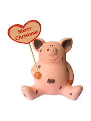 Funny pig with heart Merry Christmas