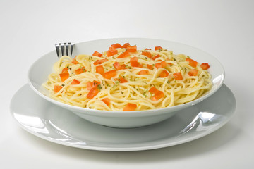 natural fresh spaghetti with tomato sauce and asparagus