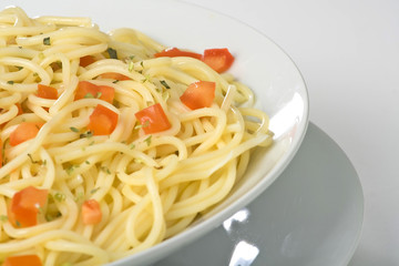 natural fresh spaghetti with tomato sauce and asparagus