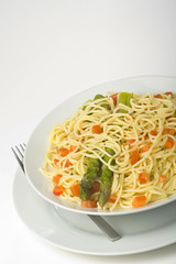 natural fresh spaghetti with tomato sauce and asparagus