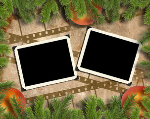The Christmas background with photoframeworks. In a retro style.