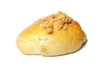 A chicken floss bun isolated on white background.