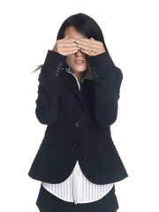 Isolated studio shot of a businesswoman