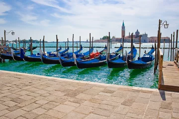 Fototapeten gondolas anchored on Grand Canal in Venice © Sailorr