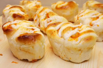 Close up of many fish nugget buns.