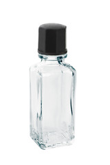 Empty glass bottle on white background