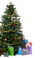 An isolated Christmas tree ready for Santa.