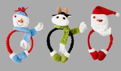 three colorful funny christmas toys