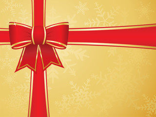 Christmas bow and ribbons with snowflake background