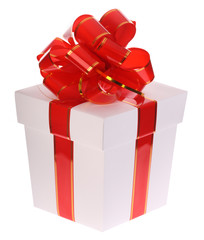 Gift box and red bow.