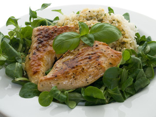 turkey cutlet on corn salad