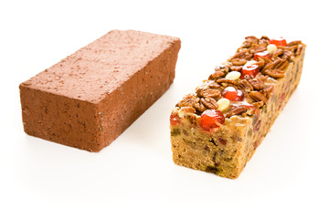 Humorous comparison between Xmas  fruitcake and a brick.
