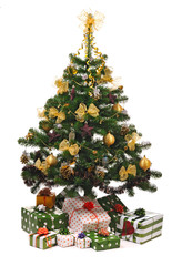 decorated Christmas fir tree with gifts