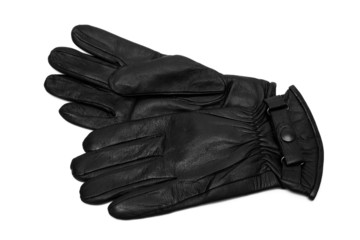 Black leather gloves on a white background