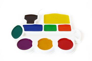 Box of watercolors isolated on a white background.